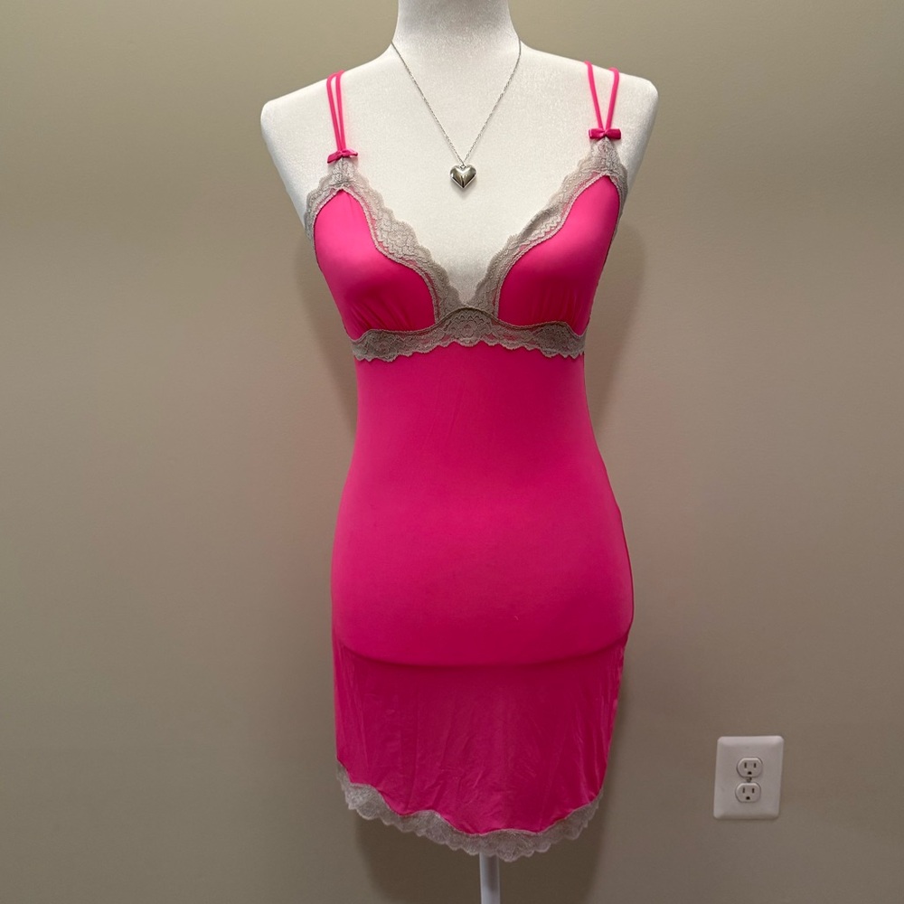 Victoria's secret pink and grey lace slip dress. size S.